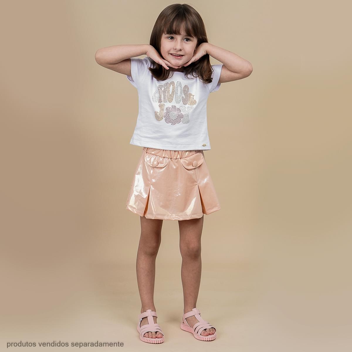 Short Saia Infantil Pampili Acetinado com Babado Pêssego