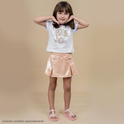 Short Saia Infantil Pampili Acetinado com Babado Pêssego