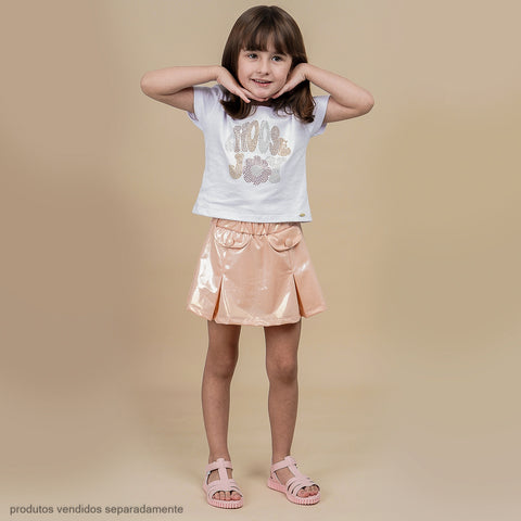 Short Saia Infantil Pampili Acetinado com Babado Pêssego