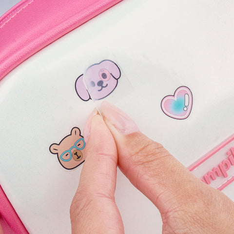 Bolsa Tiracolo Infantil Pampili com Adesivos Branco Rosa