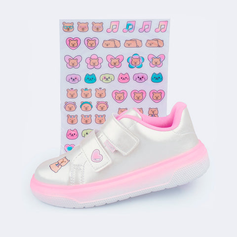 Tênis Infantil Feminino XP24 com Adesivos Perolado Branco