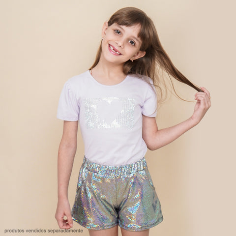 Short Infantil Feminino Holográfico Prata