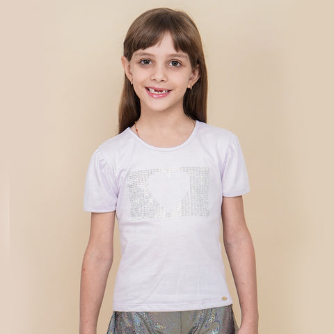 Camiseta Infantil Pampili Coração em Strass Lilás