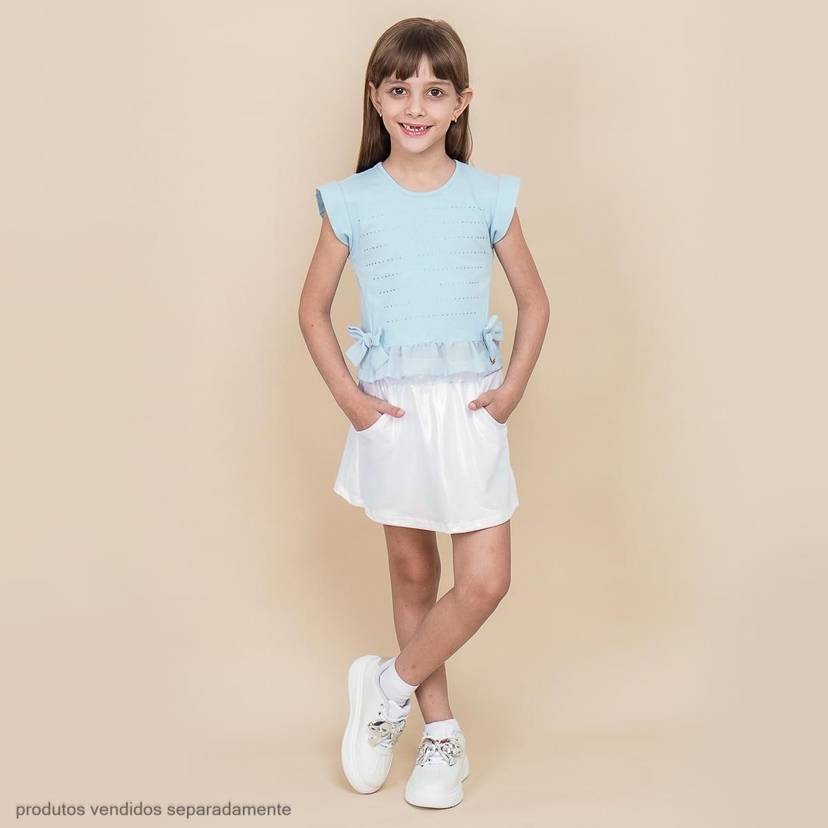 Saia Infantil Pampili com Brilho Furta-Cor Branca