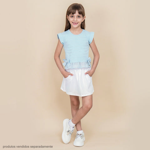 Camiseta Infantil Pampili com Laços e Brilho Azul Claro