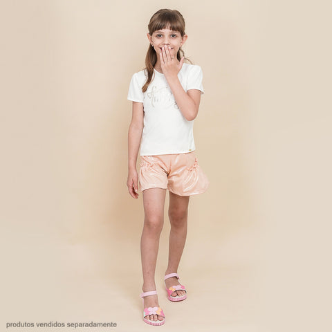 Short Infantil Pampili Acetinado com Babado Pêssego