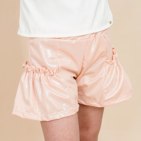 Short Infantil Pampili Acetinado com Babado Pêssego