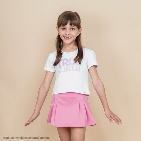Camiseta Infantil Pampili True Girls Lilás e Branca