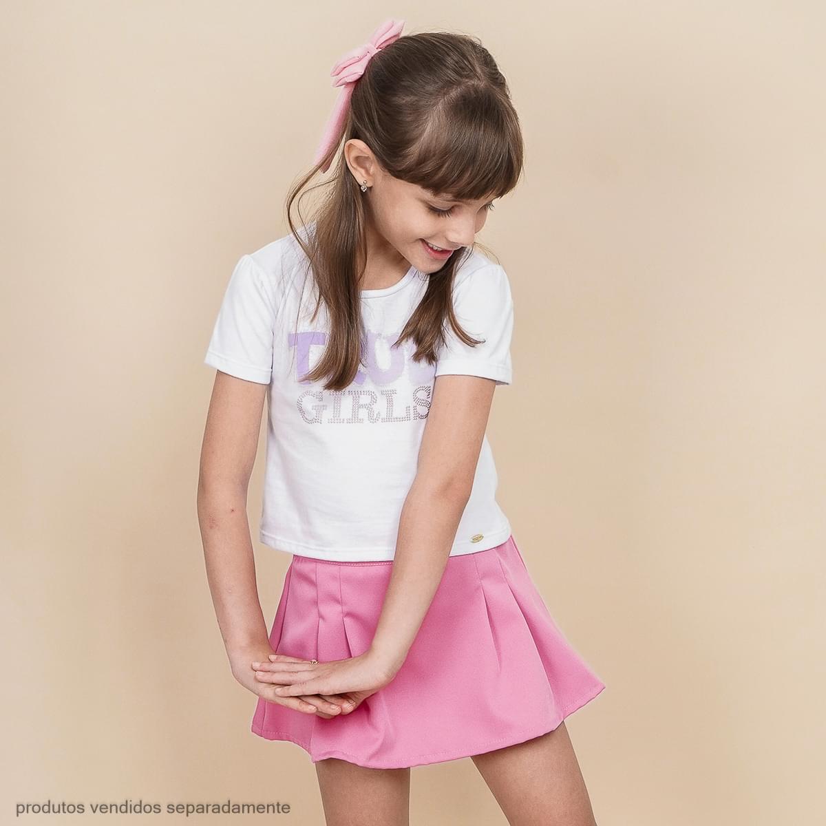 Camiseta Infantil Pampili True Girls Lilás e Branca