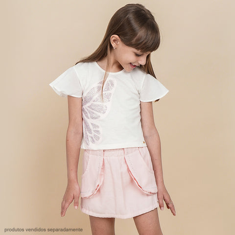 Saia Infantil Pampili Bolsos Frontais e Strass Rosa