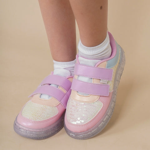 Tênis de Led Infantil Pampili Sneaker Luz Paetê Candy Color