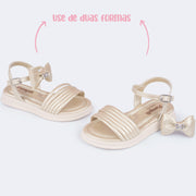 Sandália Infantil Pampili Sand Flower Laço Removível Dourada