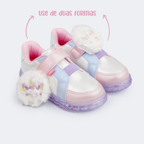 Tênis de Led Infantil Feminino Pelúcia Unicórnio Candy Colors