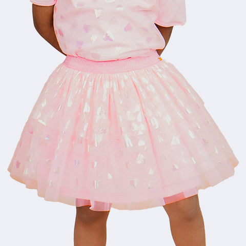Saia de Tule Infantil Pampili Corações Brilhantes Rosa