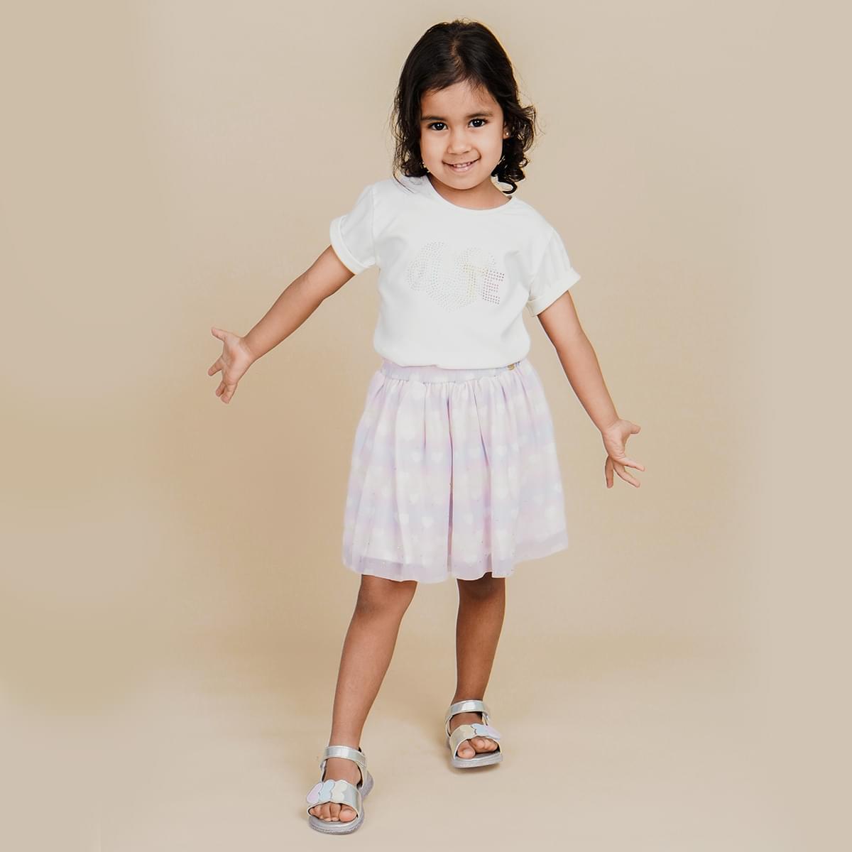 Camiseta Infantil Feminina Cute Hotfix Colorido Branca