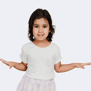 Camiseta Infantil Feminina Cute Hotfix Colorido Branca