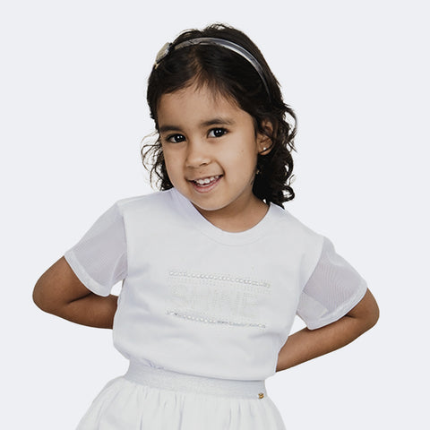 Camiseta Infantil Pampili Shine Tela e Strass Branca