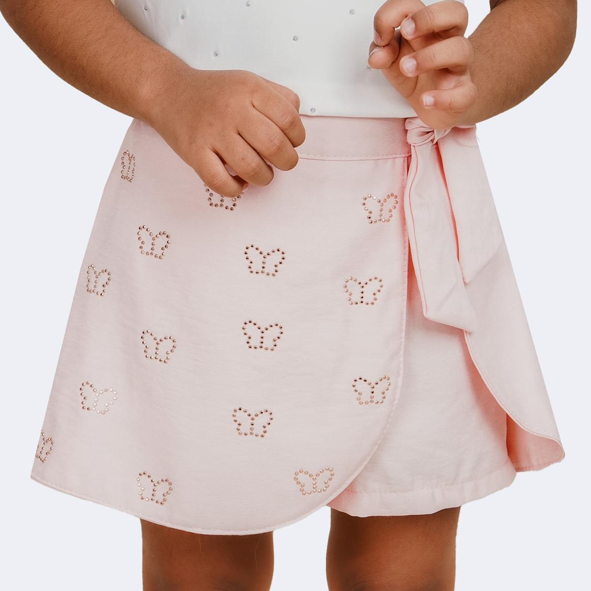 Short Saia Infantil Pampili Transpassado Rosa Claro