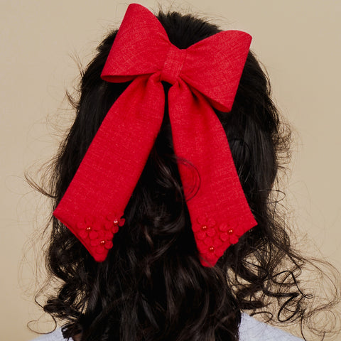 Presilha de Cabelo Pampili Laço Estruturado em Linho Vermelho