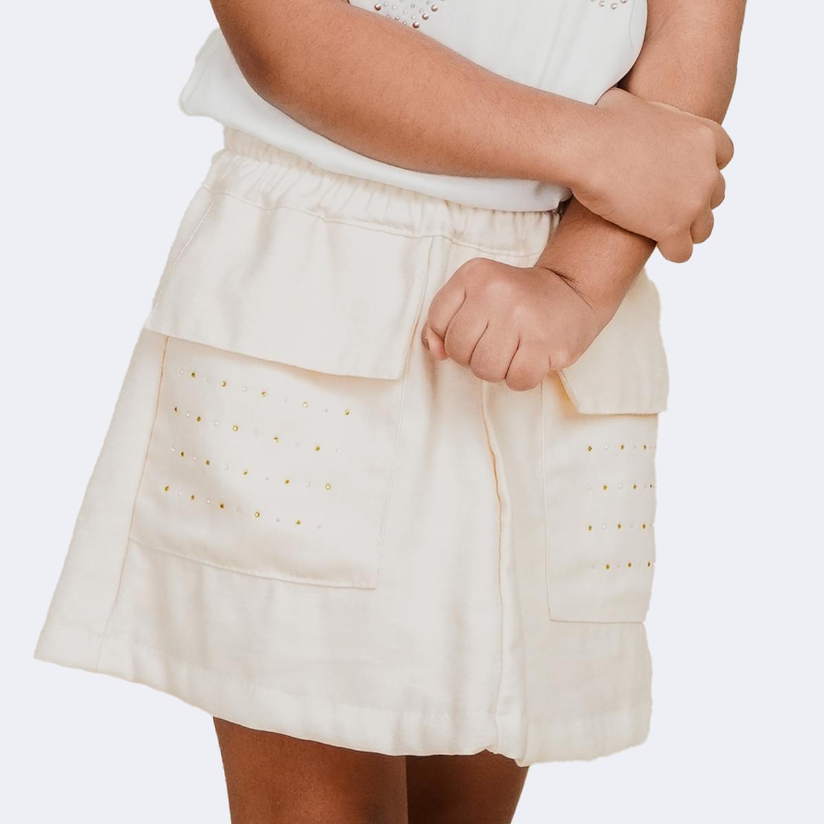 Short Saia Infantil Pampili Bolsos Frontais Off White