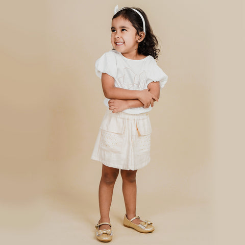 Short Saia Infantil Pampili Bolsos Frontais Off White