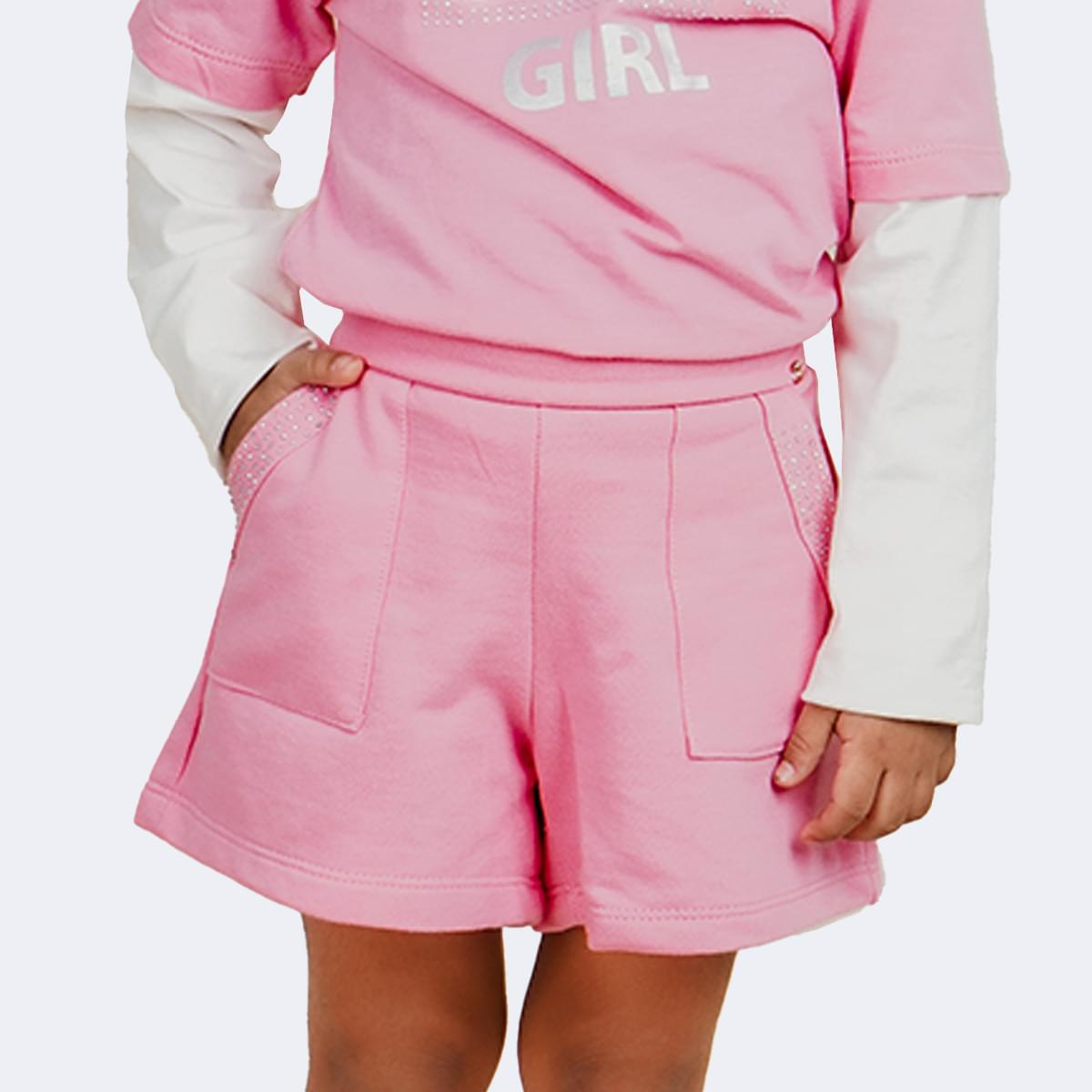 Short Infantil Pampili Bolso Strass Rosa