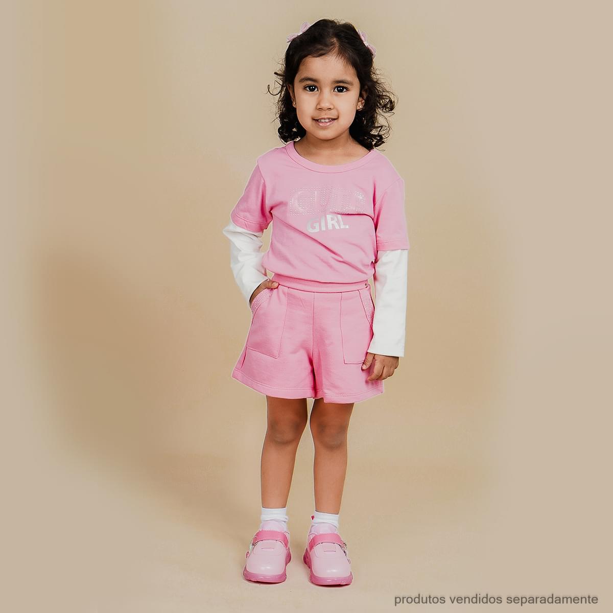 Short Infantil Pampili Bolso Strass Rosa