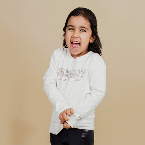 Camiseta Infantil Pampili Manga Longa Funny Off White