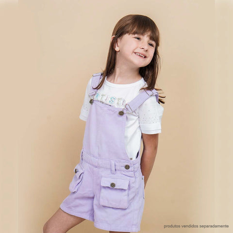 Jardineira Infantil Pampili Jeans Lilás