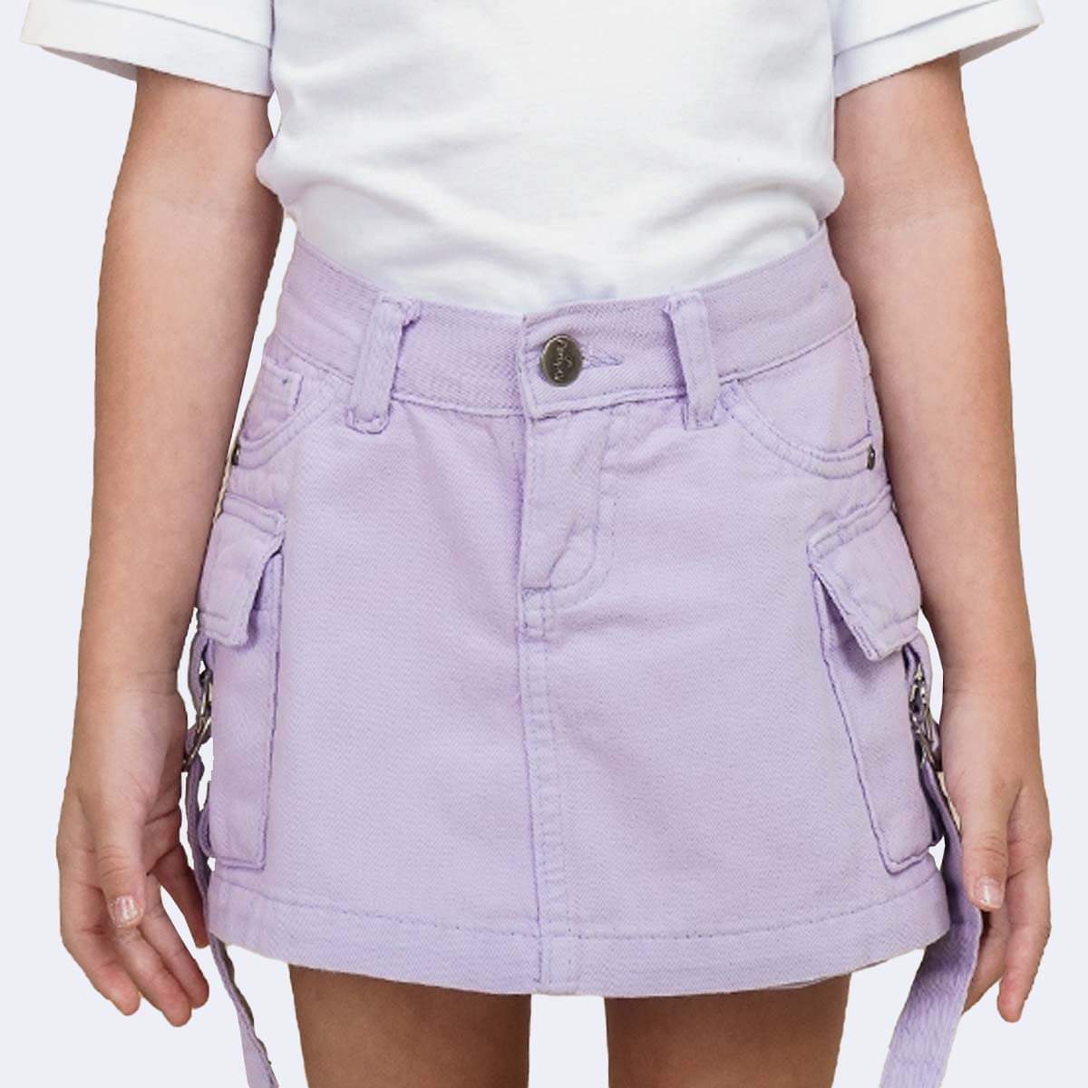 Short Saia Infantil Feminino Jeans Cargo Lilás