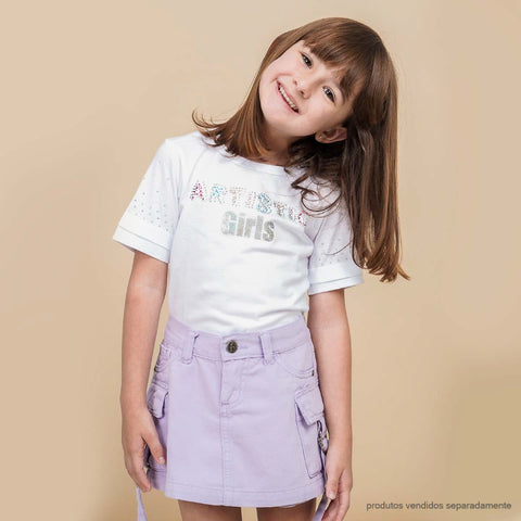 Short Saia Infantil Feminino Jeans Cargo Lilás