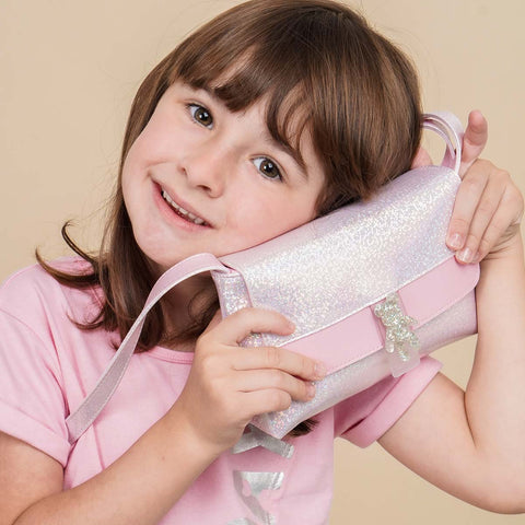 Bolsa Infantil Pampili Holográfica com Patch Ursinho Rosa
