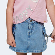 Short Saia Infantil Feminino Jeans Cargo Azul