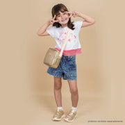 Camiseta Infantil Pampili Cute com Corações e Barra Telada Branca