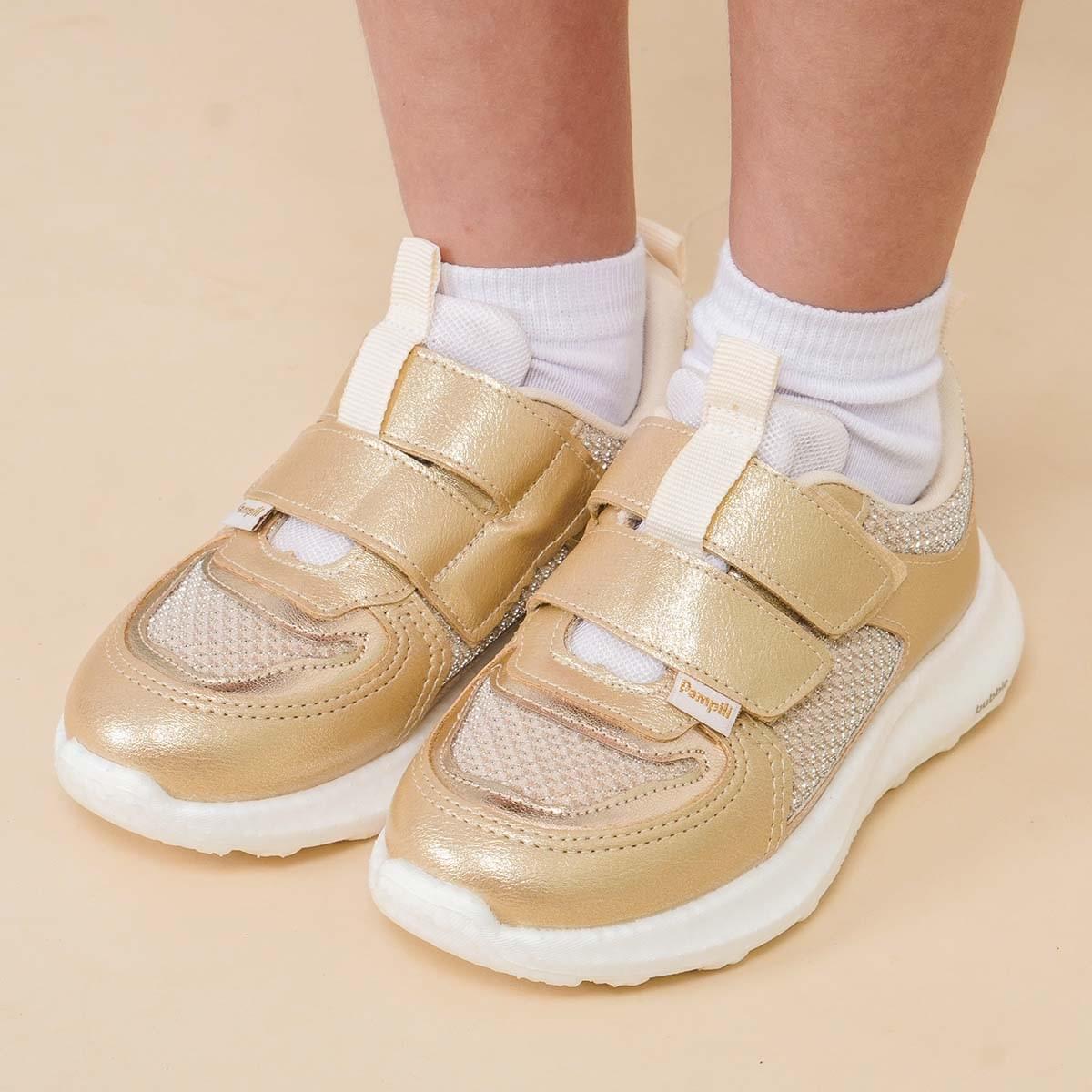 Tênis Infantil Feminino Bubble Fios de Brilho Dourado