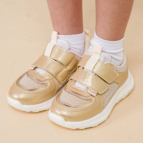 Tênis Infantil Feminino Bubble Fios de Brilho Dourado