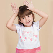 Camiseta Infantil Pampili Cute com Corações e Barra Telada Branca