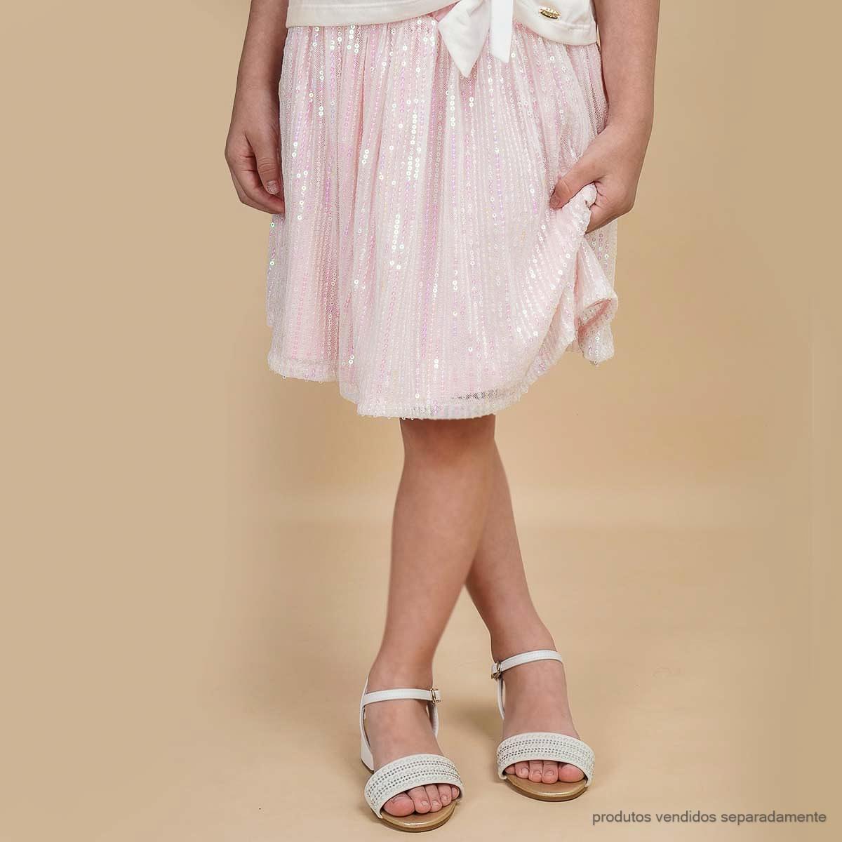 Saia de Tule Infantil Pampili com Paetês Furta-Cor Rosa