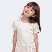 Camiseta Infantil Pampili com Laço Drapeado Off White