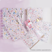 Caderno De Disco A5 Buendía Alice Branco e Rosa - kit completo do caderno