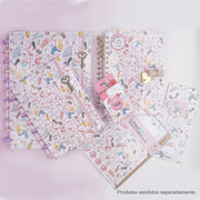 Caderno De Disco A4 Buendía Alice Branco e Rosa - kit completo 