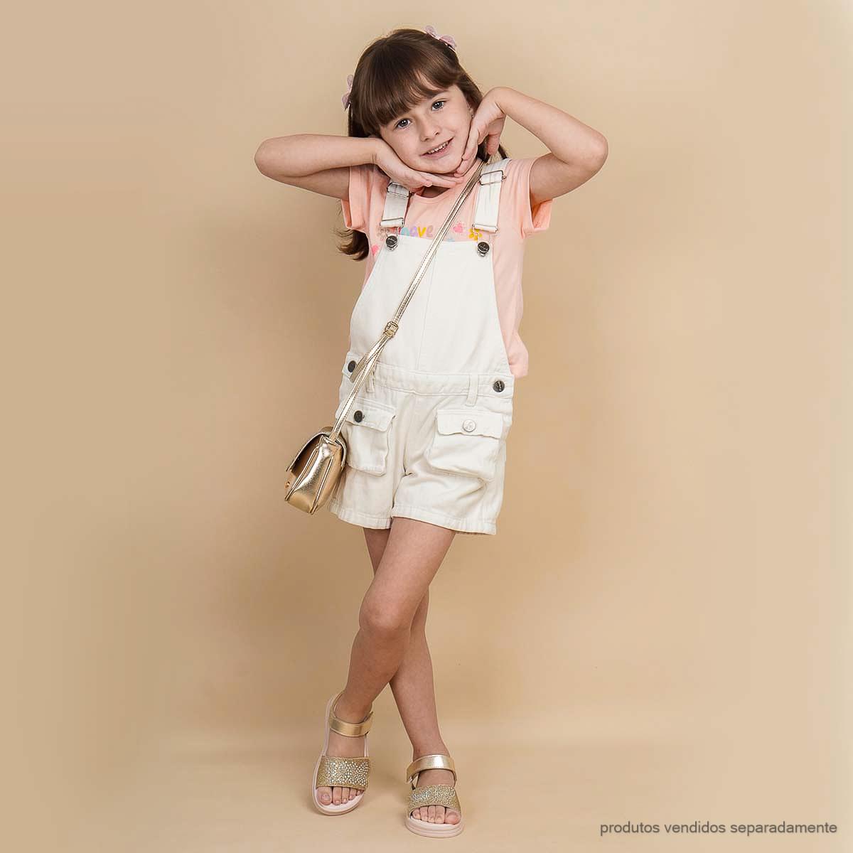 Jardineira Infantil Pampili Jeans Off White
