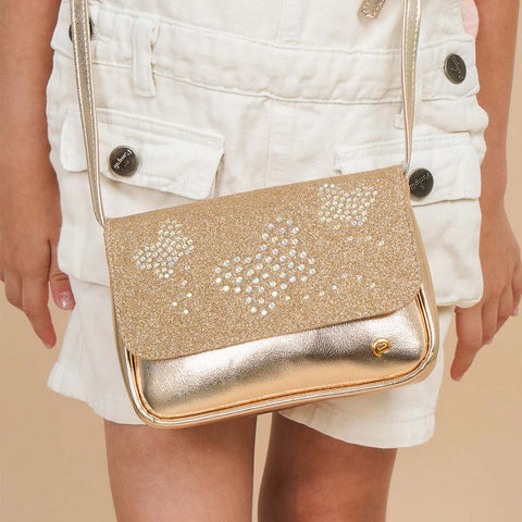 Bolsa Infantil Pampili Borboletas com Glitter Dourada