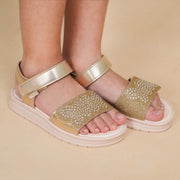 Sandália Papete Infantil Pampili Petit Borboletas em Strass Dourada