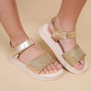 Sandália Papete Infantil Pampili Petit Borboletas em Strass Dourada