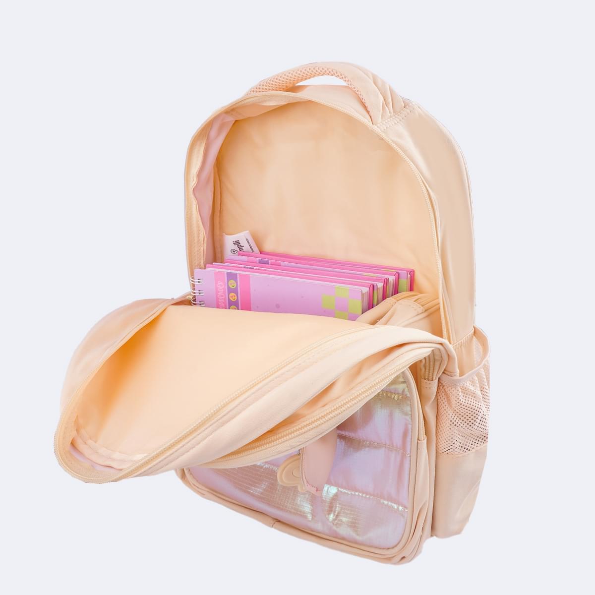 Mochila Escolar Infantil Pampili Coração Salmão