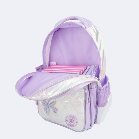 Mochila Escolar Infantil Pampili Borboletas Lilás