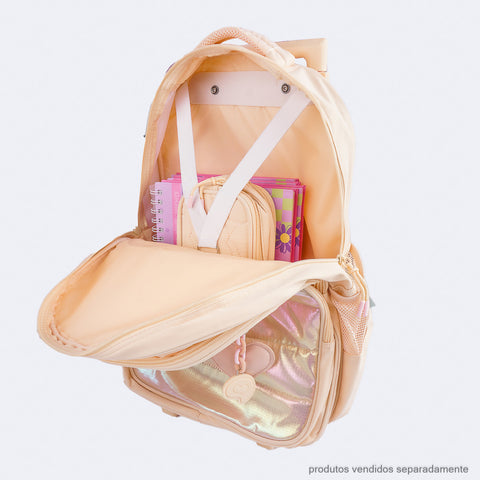 Mochila de Rodinha Infantil Escolar Pampili Coração Salmão