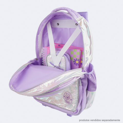 Mochila de Rodinha Infantil Escolar Pampili Borboletas Lilás