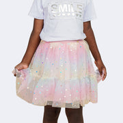 Saia Infantil Pampili Babados em Tule Corações Rosa